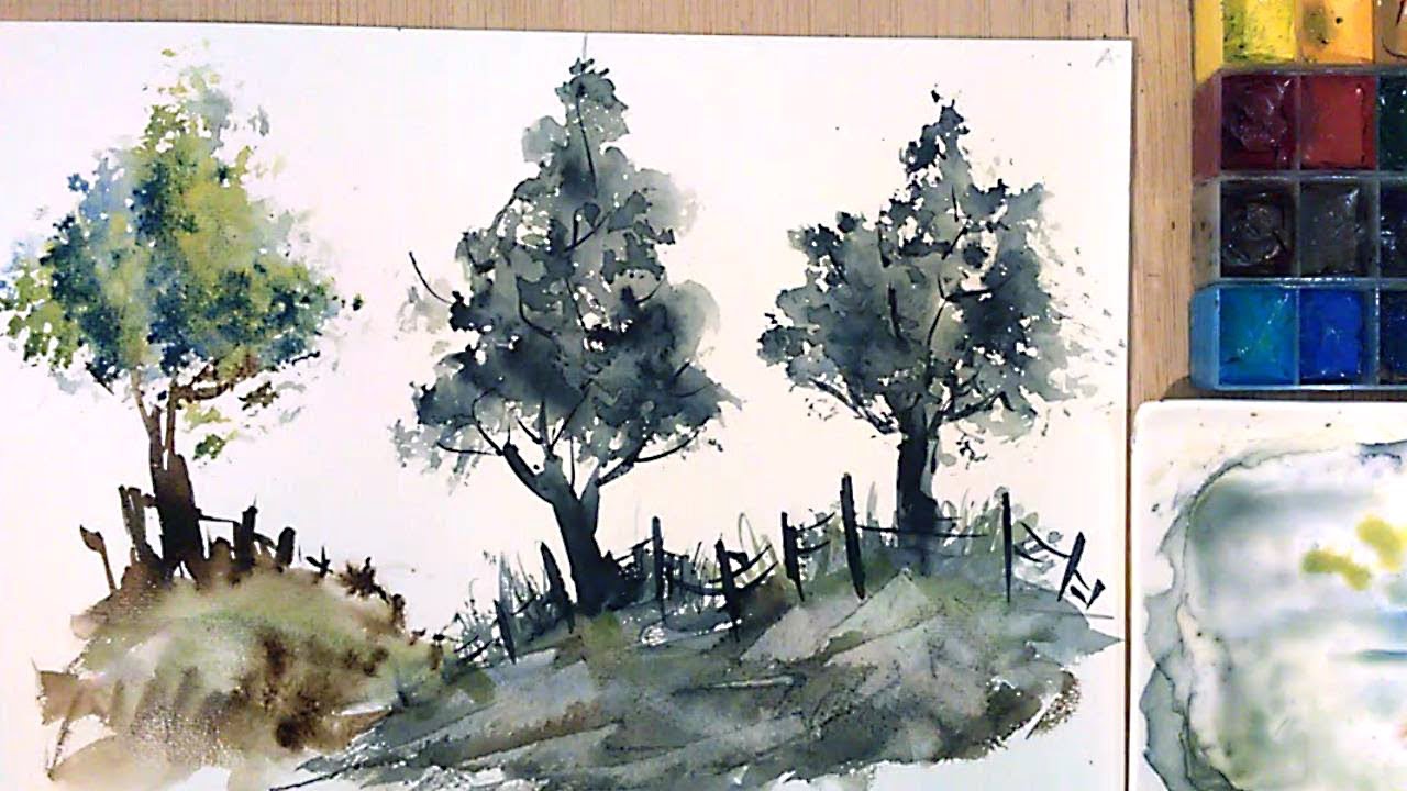 Acuarela - Pintar Arboles con Esponja || Wartercolor.Paint with sponge