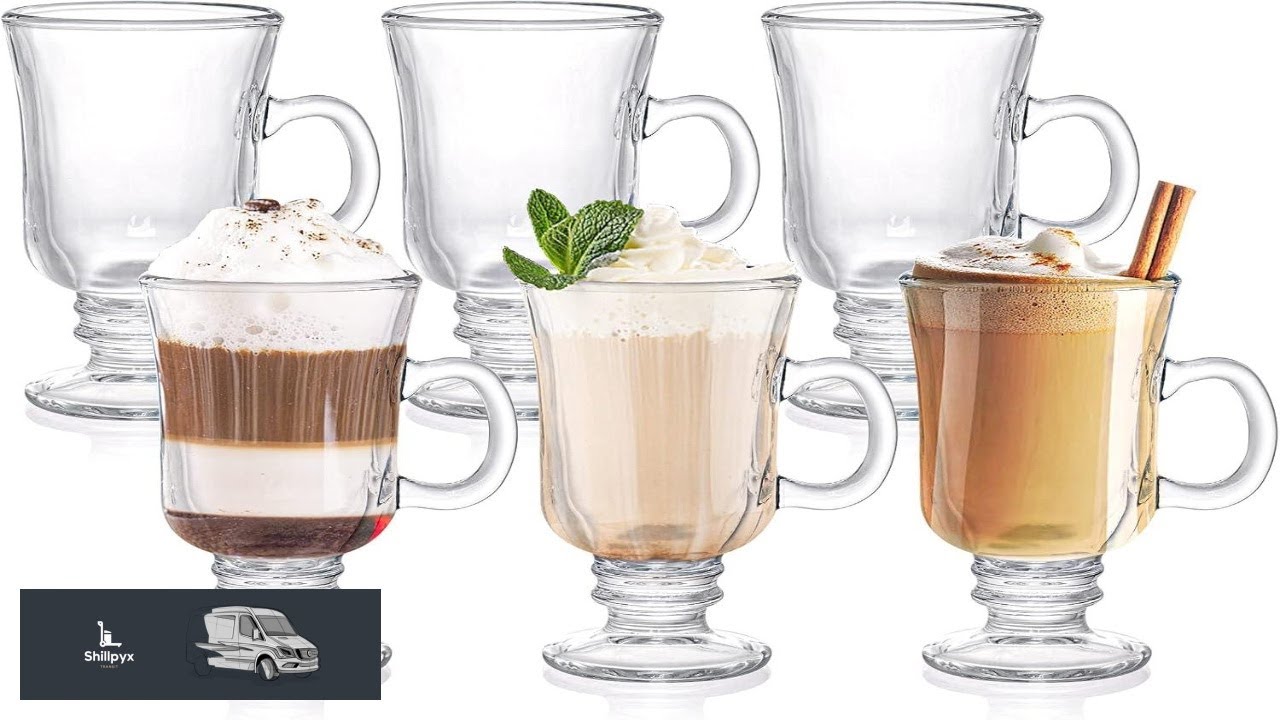 ZENFUN Set of 6 Irish Coffee Mugs 8 Oz Glass Footed Espresso