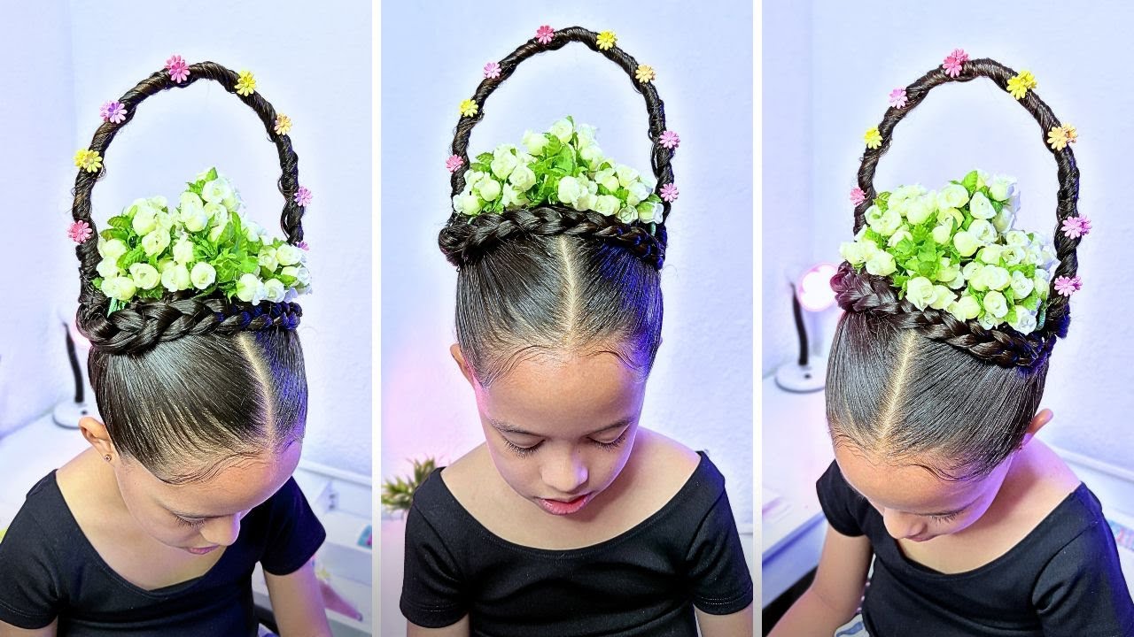 Flower Basket Hairstyle 🌸 Crazy Hair Day Idea for Kid | Easy & Cute Spring Hair Tutorial