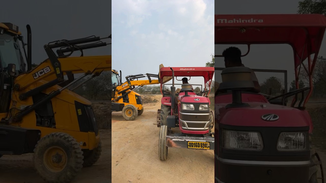 Jcb 3dx backhoe loader loading sand in mahindra yuvo tractor trolley #shorts
