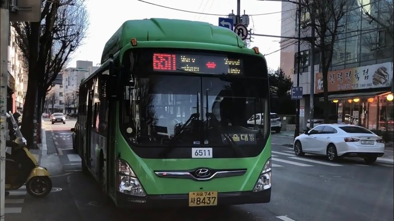 🇰🇷 서울 버스 6511번 초저상버스 주행영상 Hyundai Super Aero 8437호 Seoul Bus Rt 6511 Towards Guro-gu Office