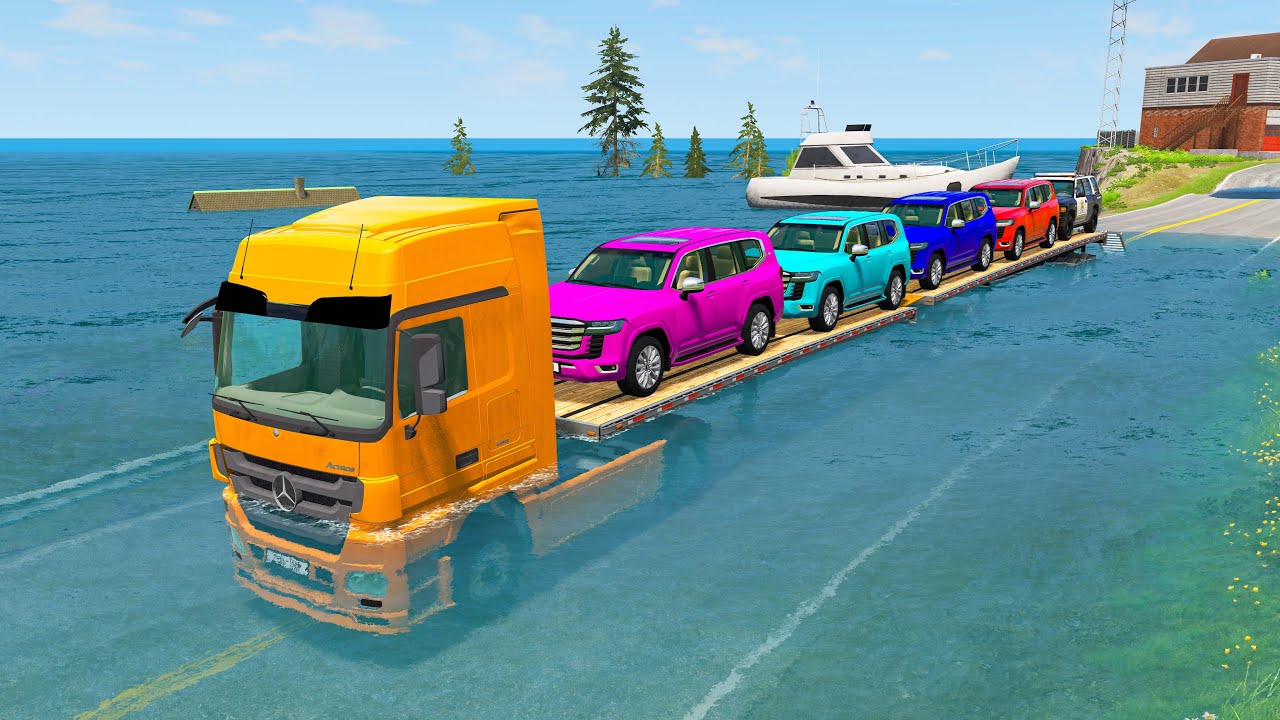 Flatbed Truck McQueen | Transportation with Truck - Pothole vs Car #17 | BeamNG.Drive Gameplay