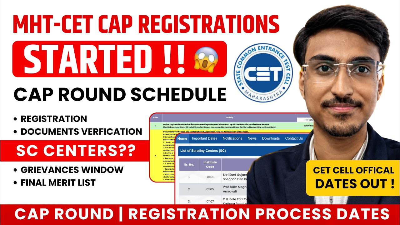 MHTCET Official Notification Out | Registration Portal Active Now | SC Center List | CAP ROUND 2026