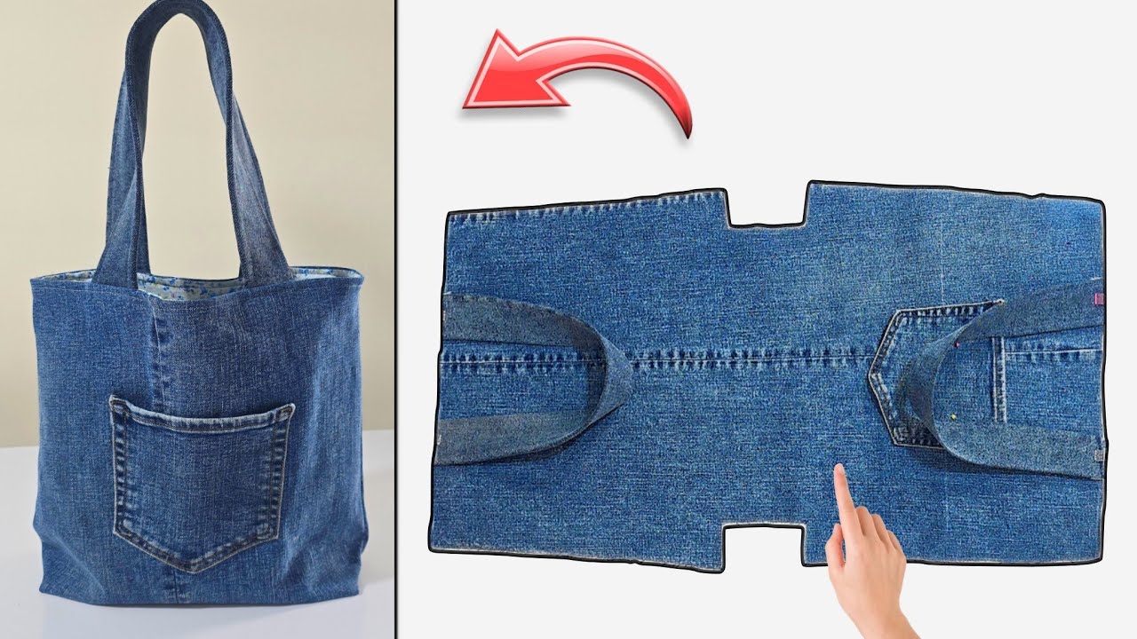 Diy jeans:Recycle old jeans:Upcycling bag💫:Bag ideas/jeans reuse idea👌/idea from old jeans/tutorial