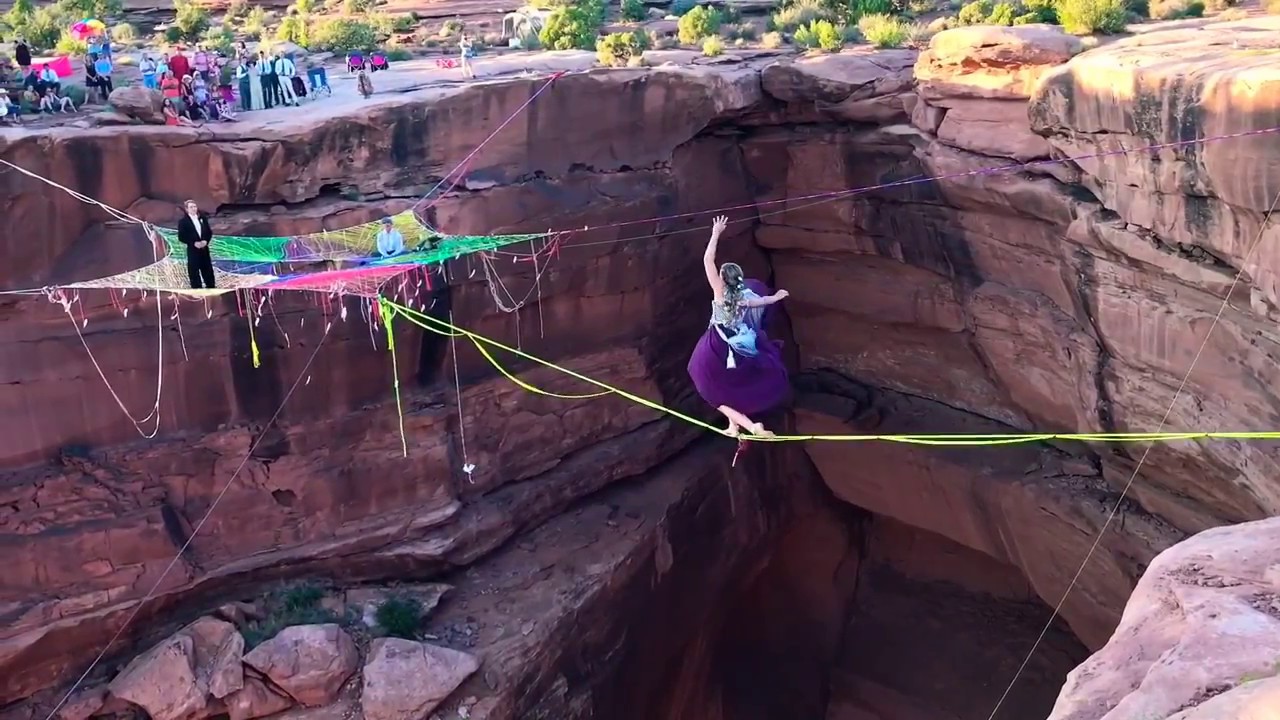 Coolest Wedding Ever! 400' High, Slackline Spacenet, Ropeswing