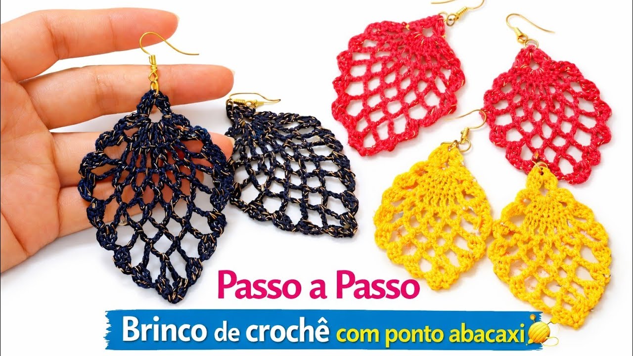 BRINCOS DE CROCHÊ PONTO ABACAXI.🍍 #crochet #croche #crochepassoapasso