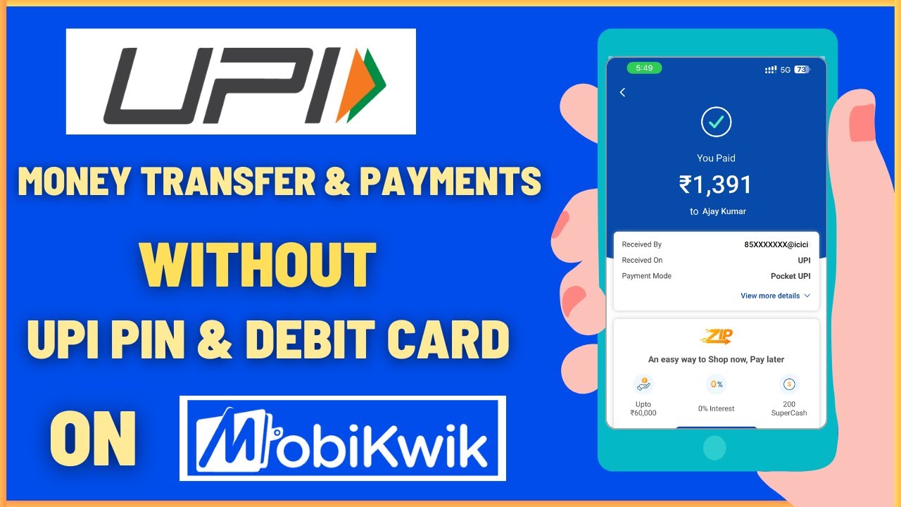 UPI Money Transfer and Payments Without UPI PIN on MobiKwik App - Step by Step