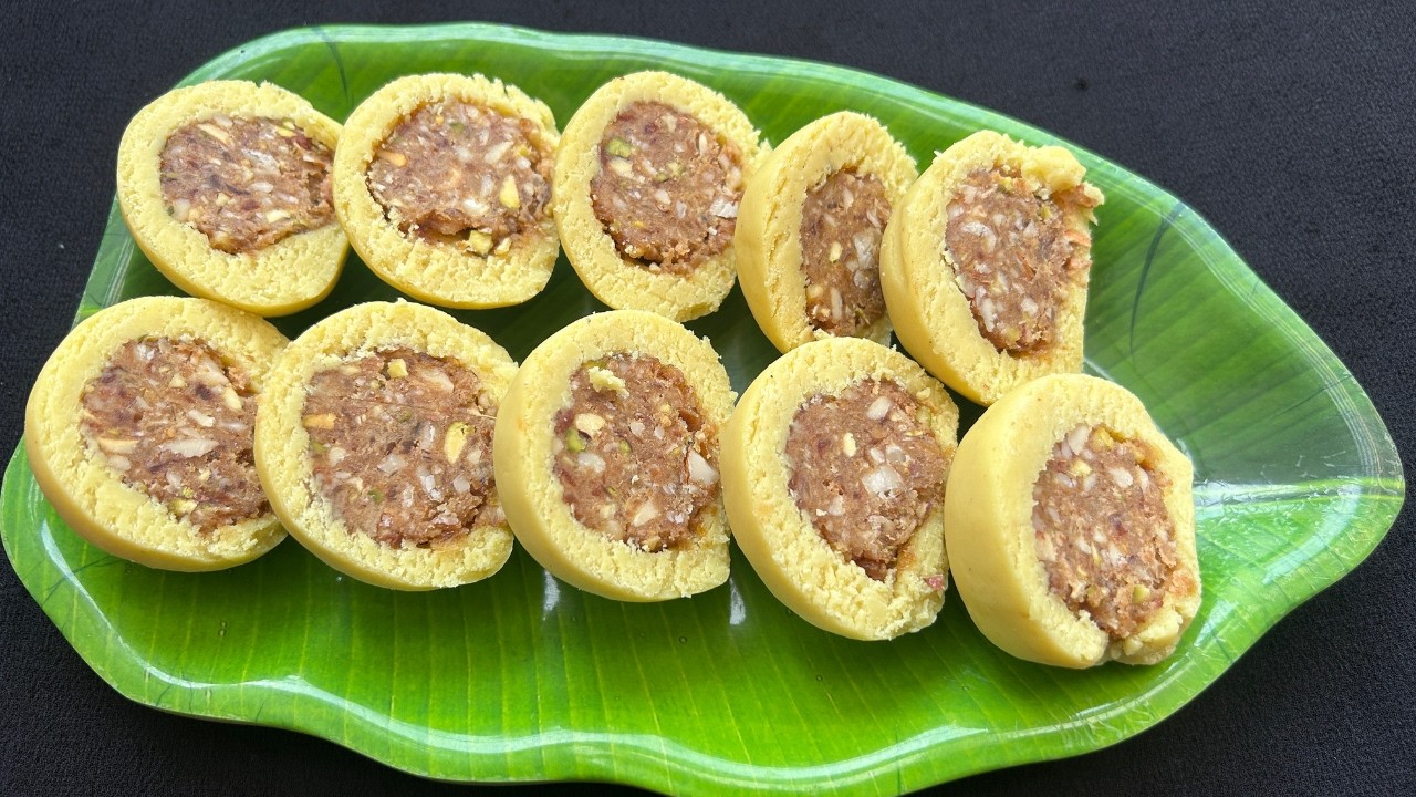 Holi special sweet |Mava Dates Roll |Mava Dessert |Dry fruit stuffed Mithai |Homemade Mithai recipe 