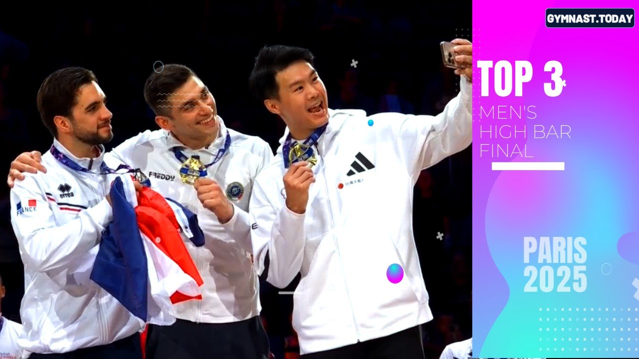 Top 3 in Men's High Bar Final - 2025 Gymnastics Paris World Challenge Cup