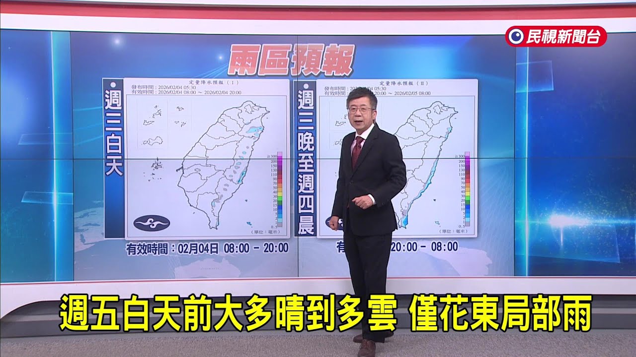 2026/02/04 周五白天前大多晴到多雲 僅花東局部雨－民視新聞