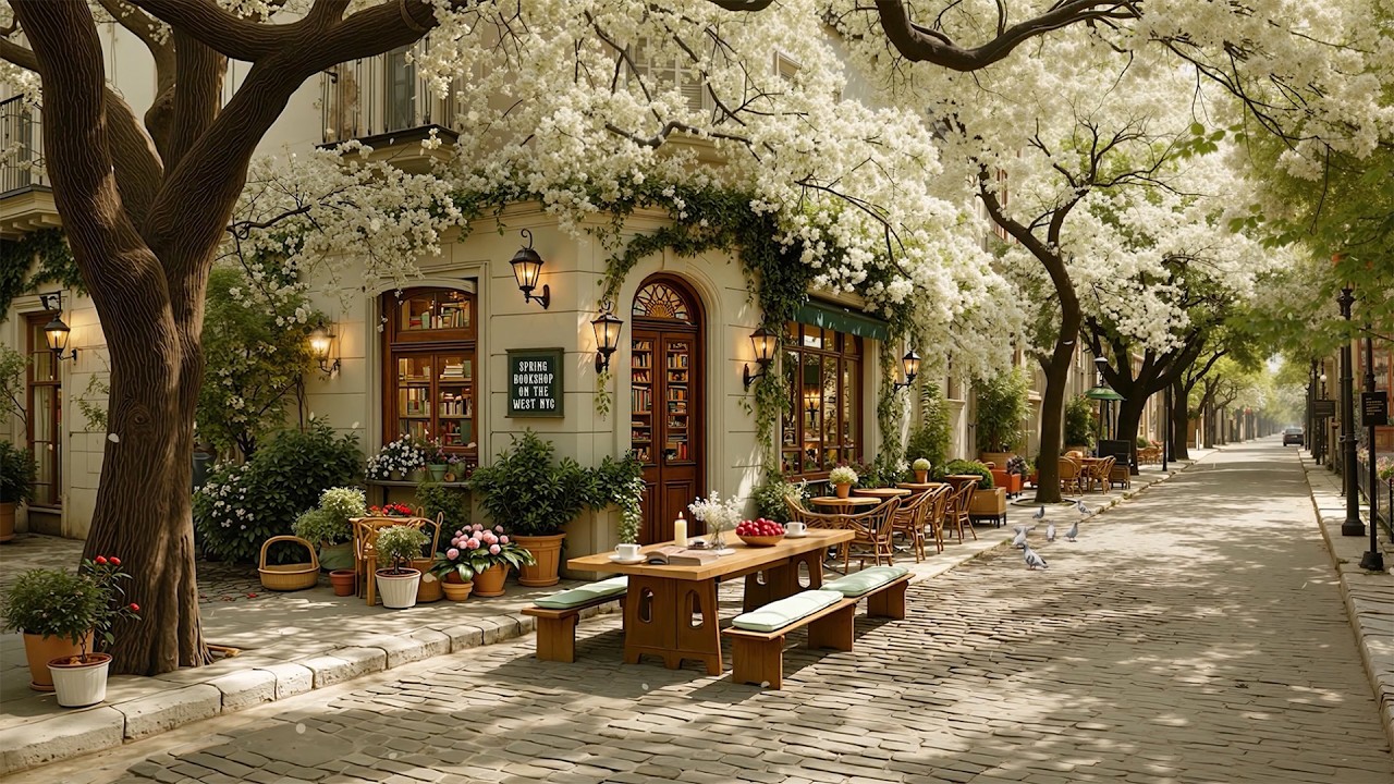 Happy & Warm Morning Jazz 🌸Elegant Springtime Café Street | Jazz Playlist for a Calm & Uplifting Day