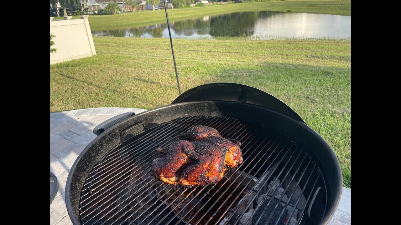 Smoked Mojo Spatchcock Chicken on the Weber kettle