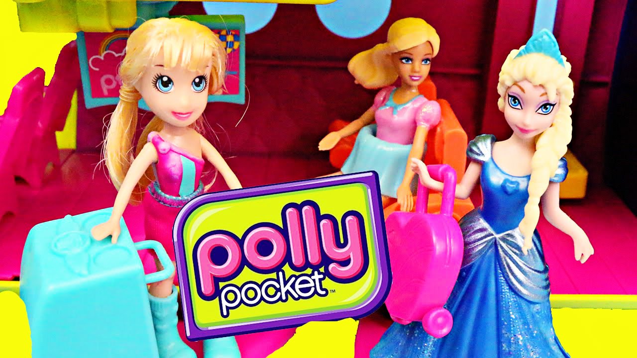 Polly Pocket AIRPLANE Review Frozen Magic Clip Dolls + Barbie