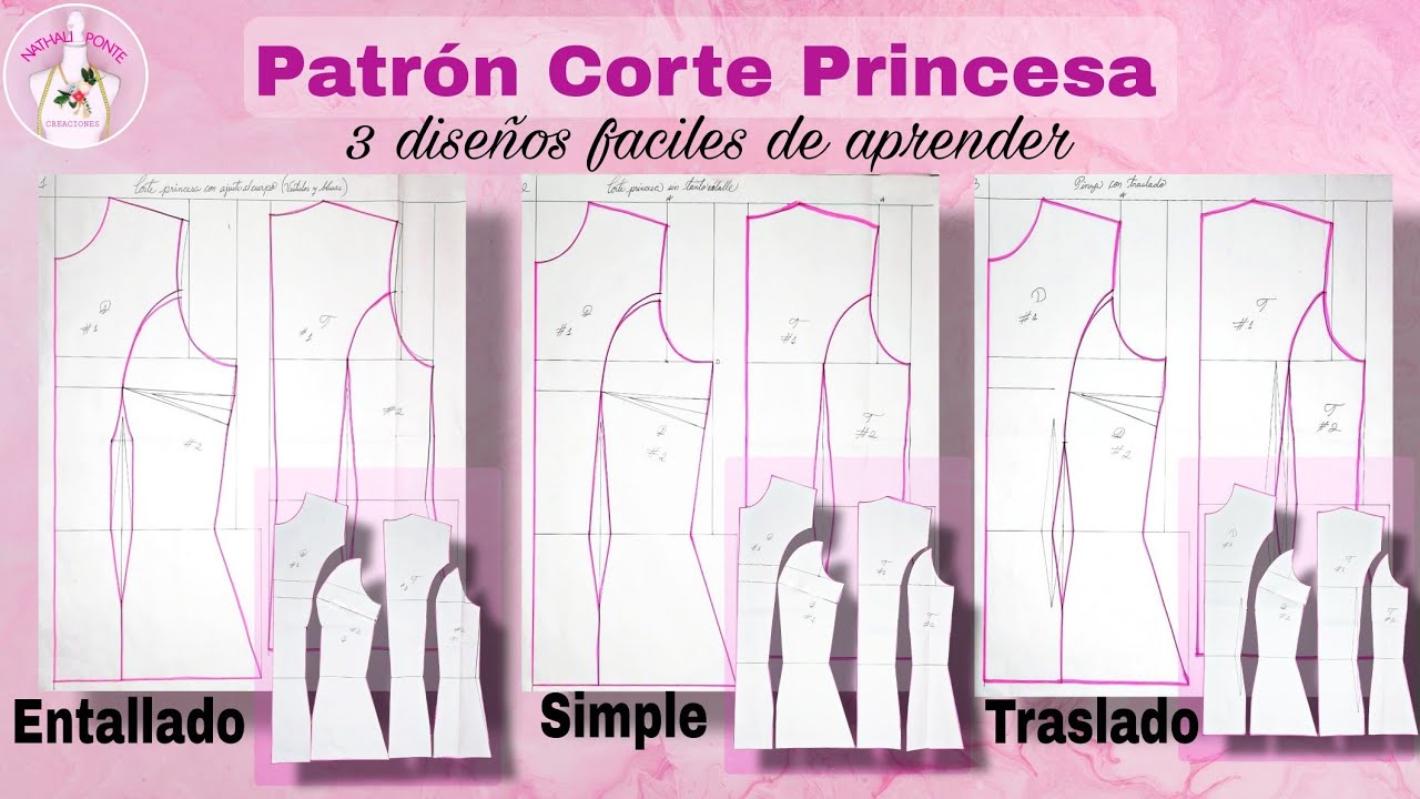 🌸#51 Como hacer un Patrón corte princesa /3 diseños fáciles de aprender Paso a Paso.