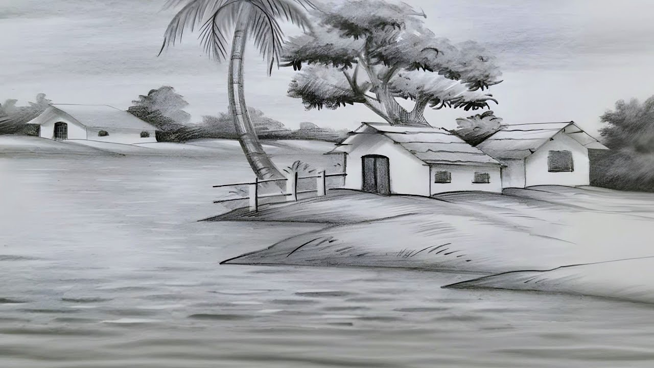 শরৎকালের দৃশ্য/দৃশ্য আঁকাprakritik drishya/scenery drawing/landscape drawing/village drawing/drishya