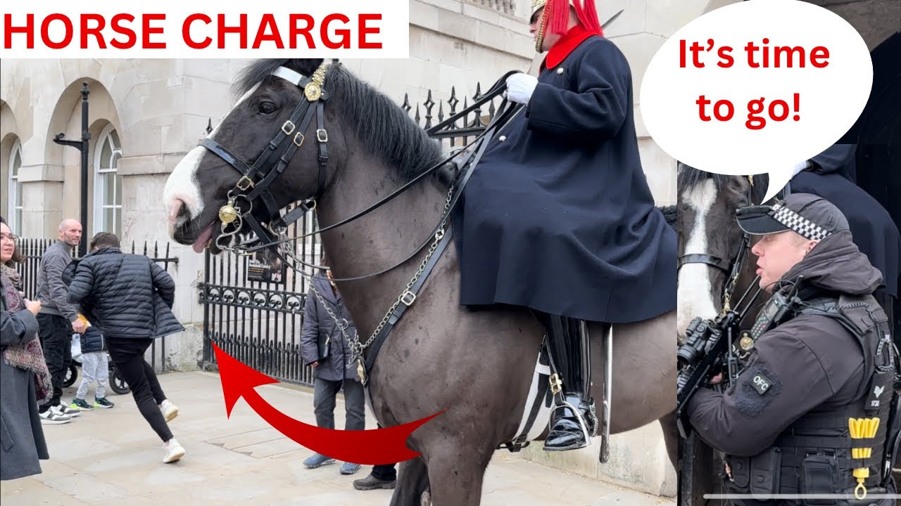 Guard Charges Them With His Horse