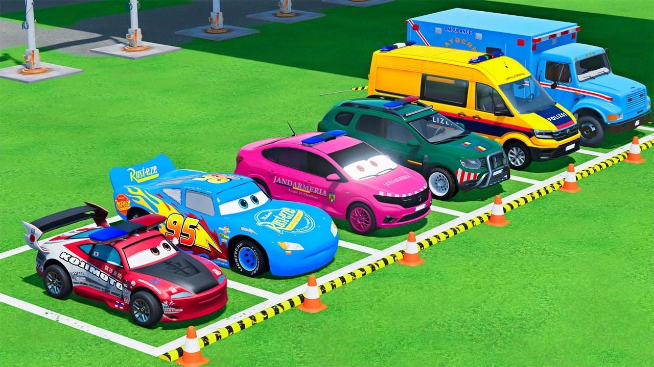GO GAME - TRANSPORTING POLICE CARS, AMBULANCE VEHICLES, FIRE TRUCK WITH MAN TRUCK ! FS22 #122