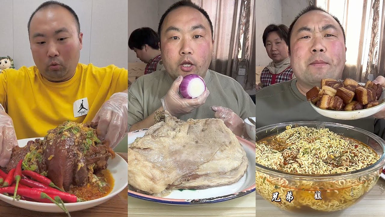 Mukbang # Part 205: Eat Sea Conch pig brain🧠 belly pork bone head pig #cooking #noodles #delicious 