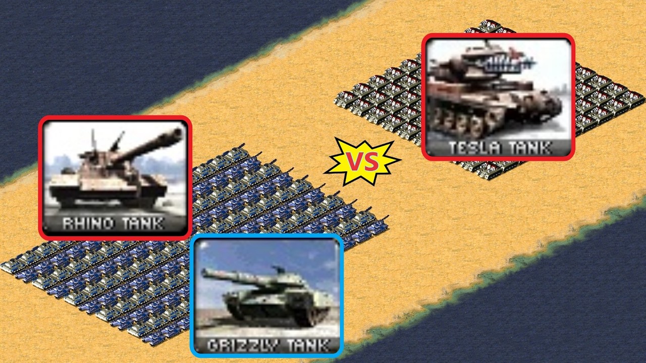 Rhino and Grizzly vs Tesla Tank - Red Alert 2