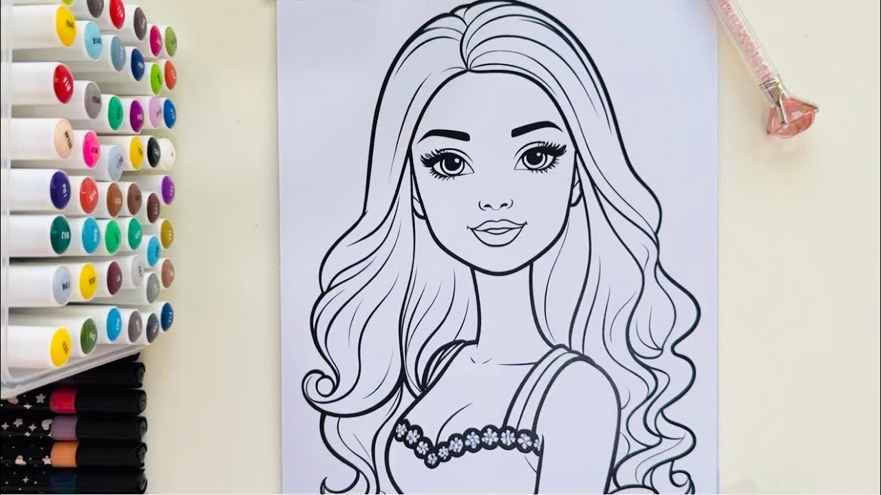 Relaxing ASMR Coloring Beautiful Barbie 💖  | Marker & Pencil Sounds  | No Talking |