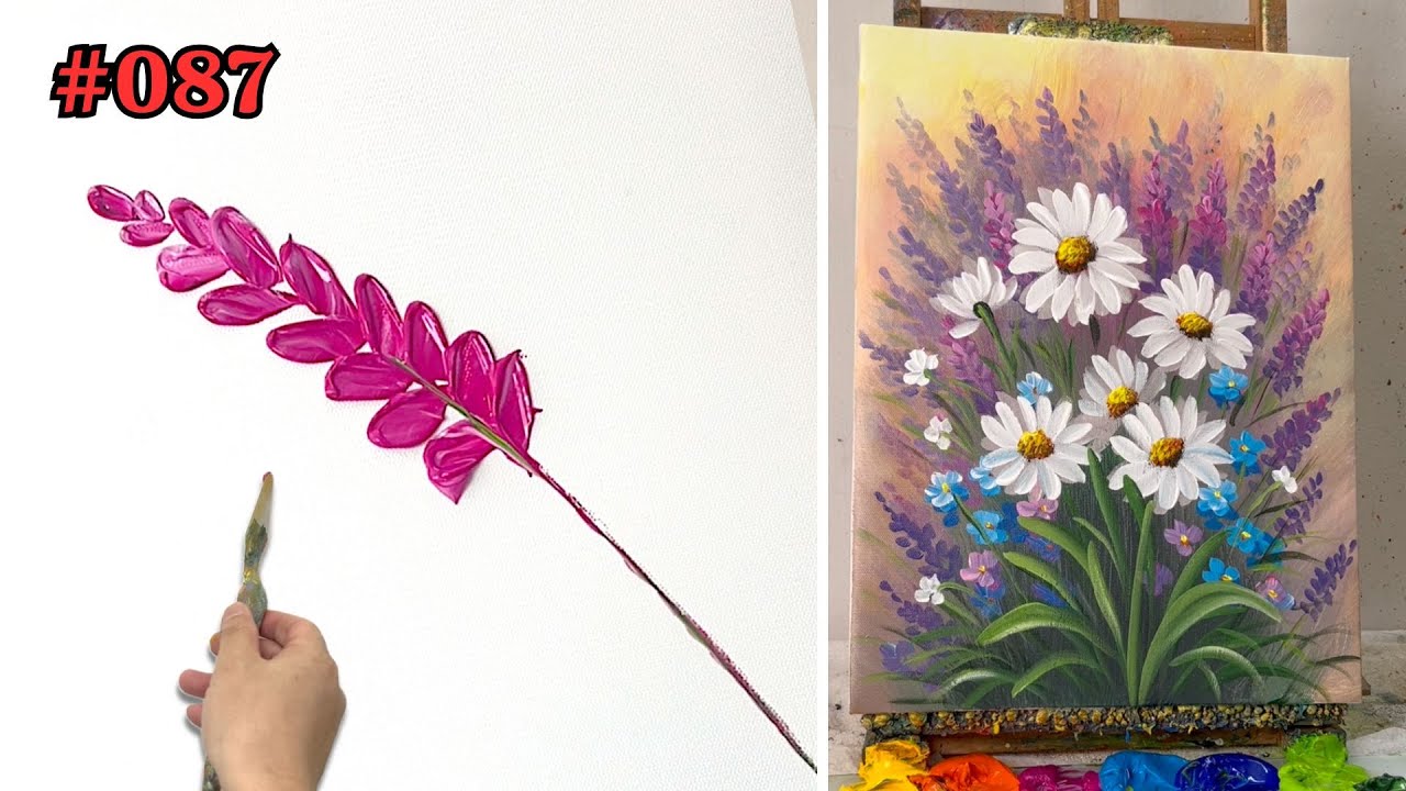 How to Paint Lavender and Daisies | Easy Acrylic Flower Painting Tutorial#087