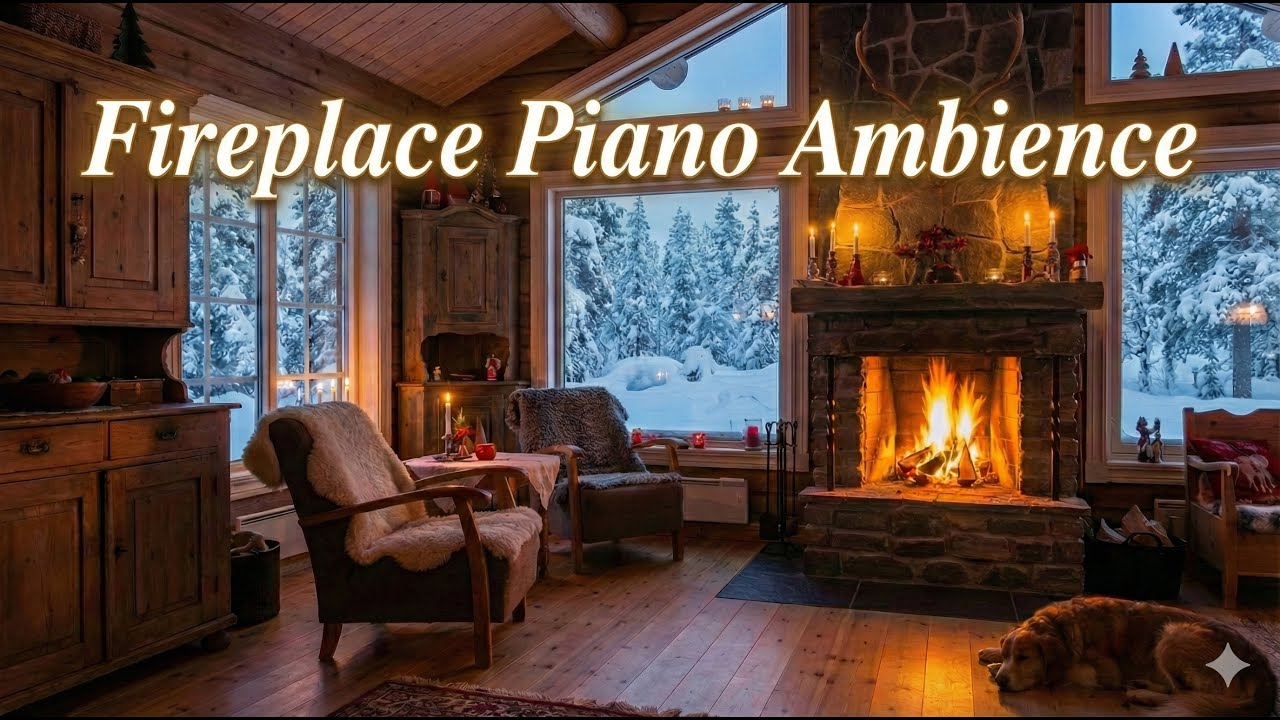 Cozy Winter Cabin Ambience: 1 Hour Relaxing Piano Music & Crackling Fireplace for Sleep & Stud