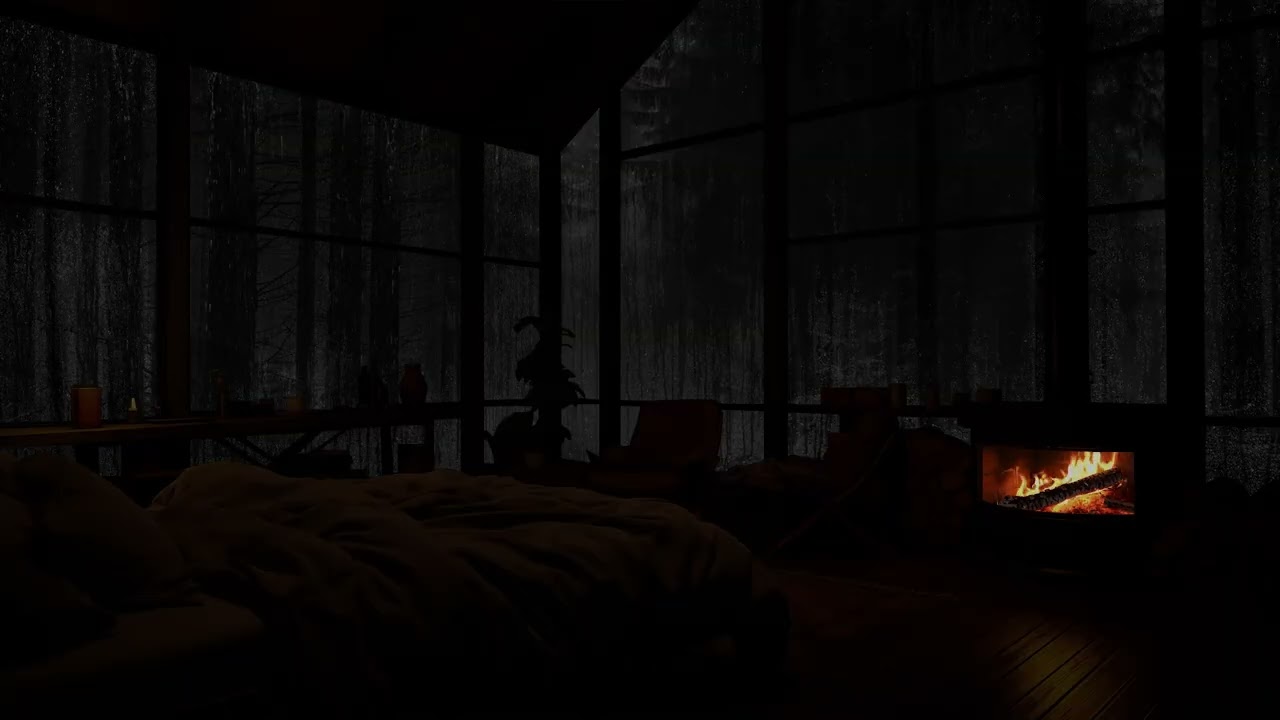 Goodbye Stress - Rain and Fireplace Ambience in a Cozy Cabin for Sleep and Relaxation