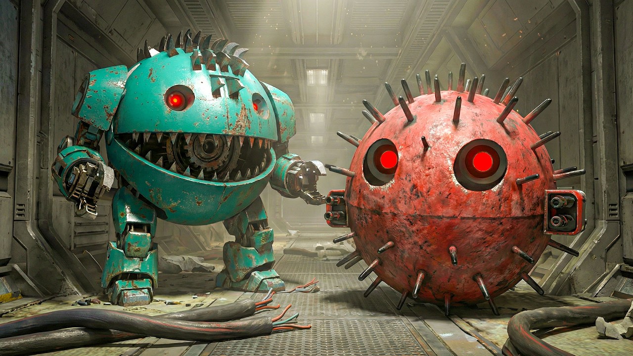 Pacman and Walking Robot Blade Escape the Living Volcano Maze with Mecha Dog