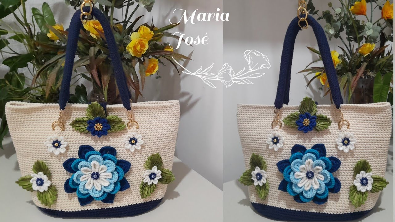 Bolsa safira em crochê com Maria José.