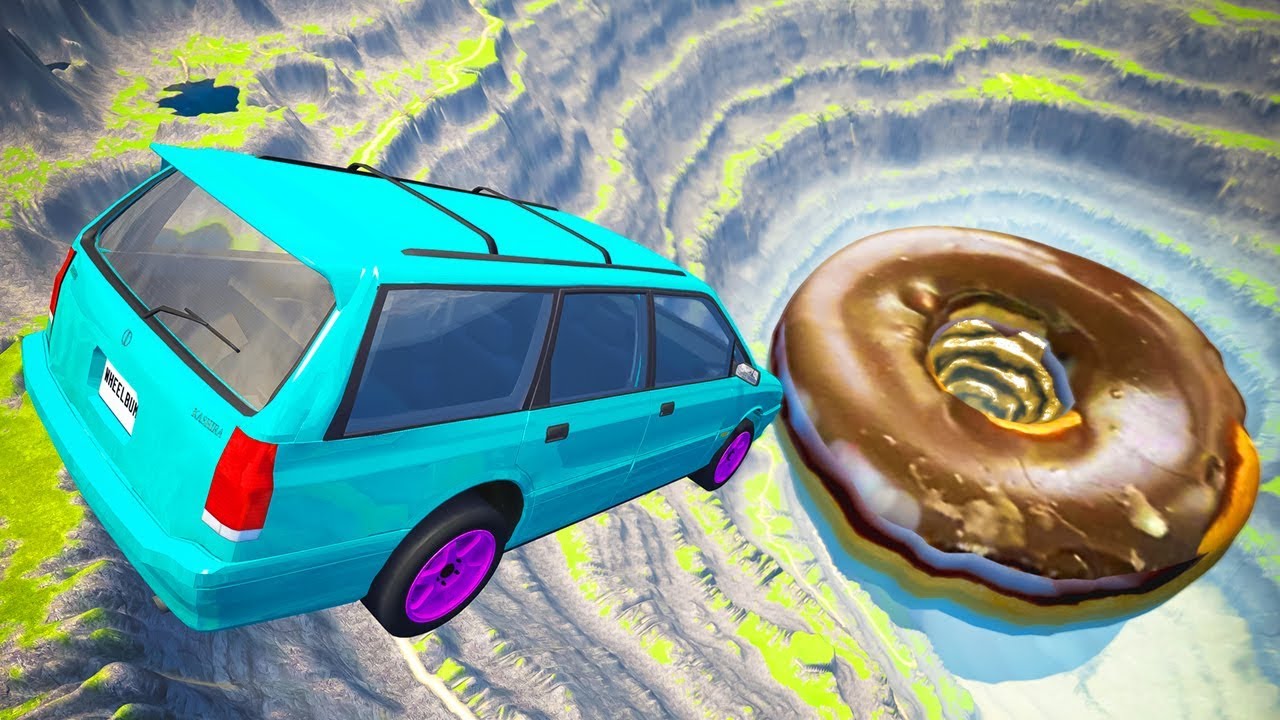 Deadly Jumping into Giant Chocolate Glazed Doughnut Vortex Crashes - BeamNG drive