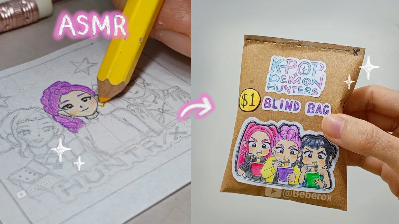 ✨ Paper DIY 1$ KPop Demon Hunters Blind Bag Unboxing | ASMR | Drawing 