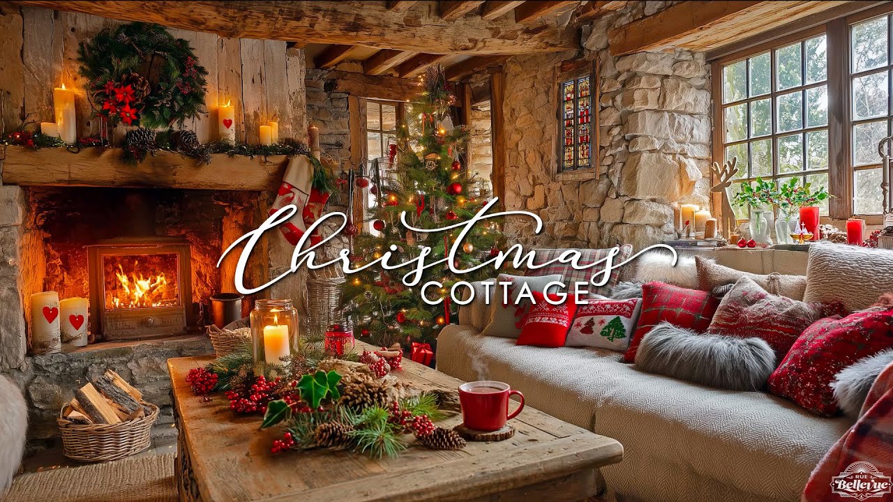 Christmas Cottage in France 🎄 Winter Fireplace Ambience and Relaxing Xmas Music
