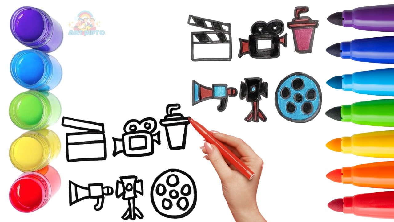 How To Draw cute Cinema Icons Pack Drawing, Painting & Coloring For Kids and Toddlers_ Child Art 🐋🌈🎨