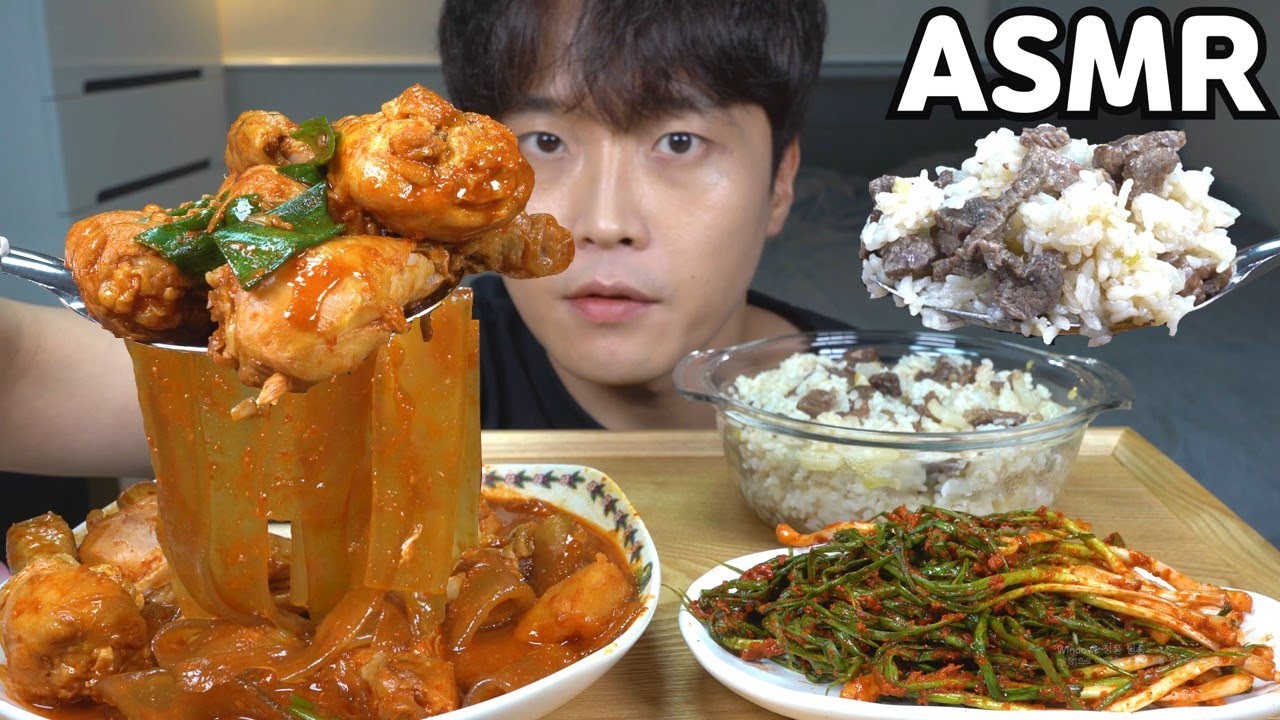 [와차밥] 닭다리 닭볶음탕(ft.중국당면) 소고기무밥 파김치 리얼사운드 먹방 요리 Braised Spicy Chicken l Beef Rice MUKBANG EATING SHOW