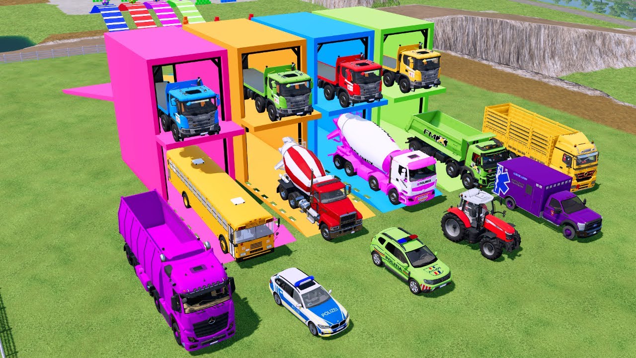 Transporting Excavator, Dump Truck, Tractor Dump Tipper & Fire Truck – FS22