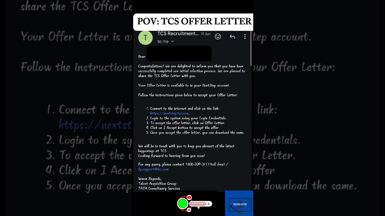 🔥TCS OFFER LETTER FOR SMART AND IGNITE CANDIDATES🚀 #2025jobs