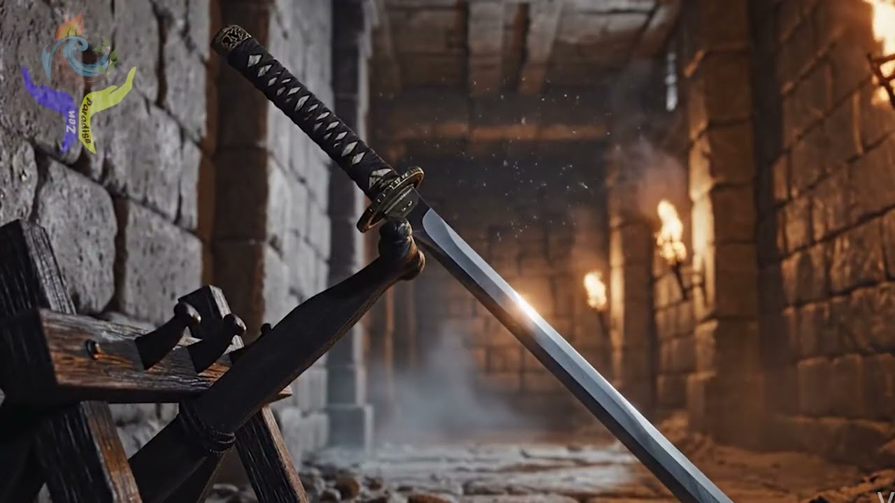 Fortress Hall Weapon Rack • Diagonal Katana Display • Silent Samurai Ambience