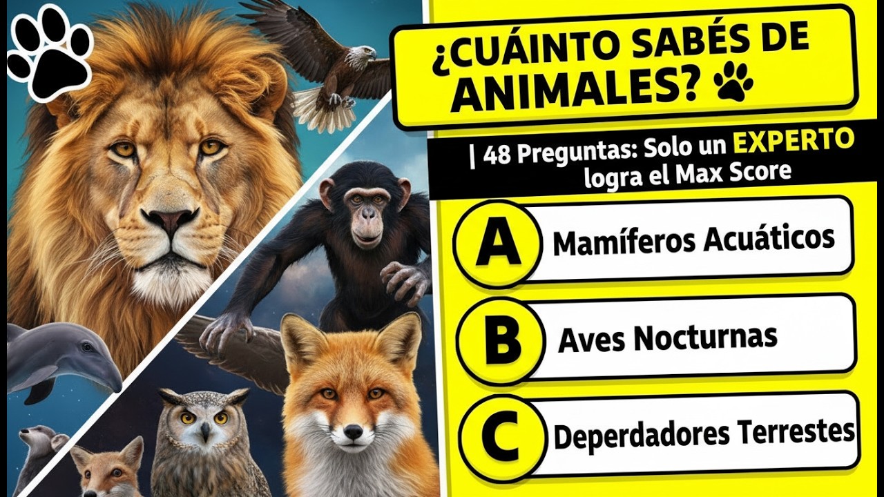 ¿CUÁNTO SABÉS DE ANIMALES? 🐾 | 48 Preguntas: Solo un EXPERTO logra el Max Score 🦁🧠
