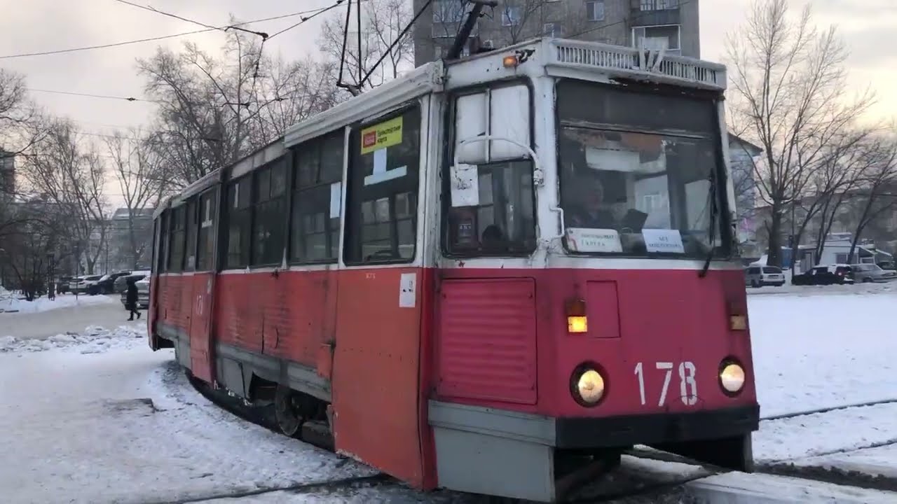 Трамвай 71 605 КТМ (178) по 5 маршруту на кольце Гилёва 
