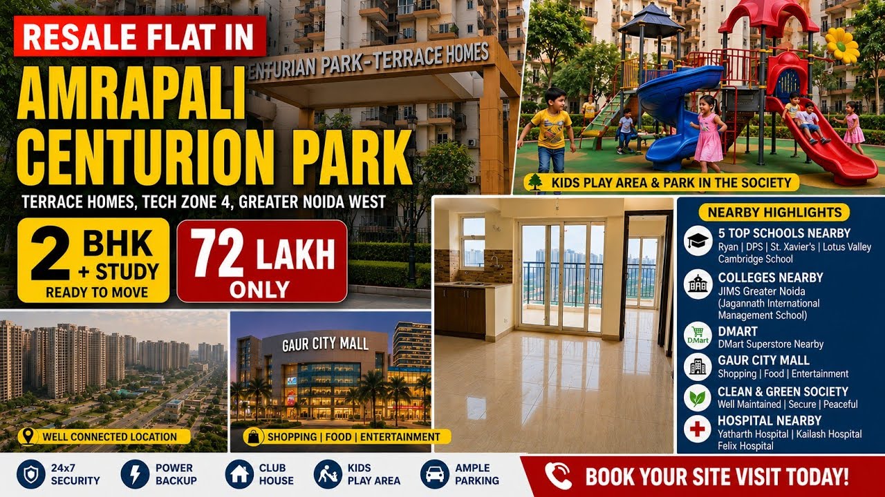 2BHK + Study @72 LAKH| Amrapali Centurion Park| Noida Extension  Call 8447055566,Near DMart, schools