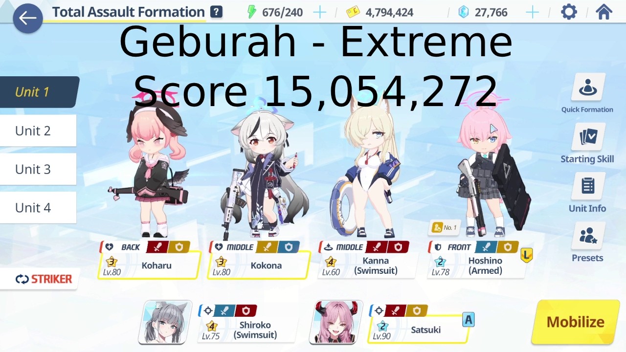 Blue Archive - Geburah Total Assault Extreme score 15,054,272