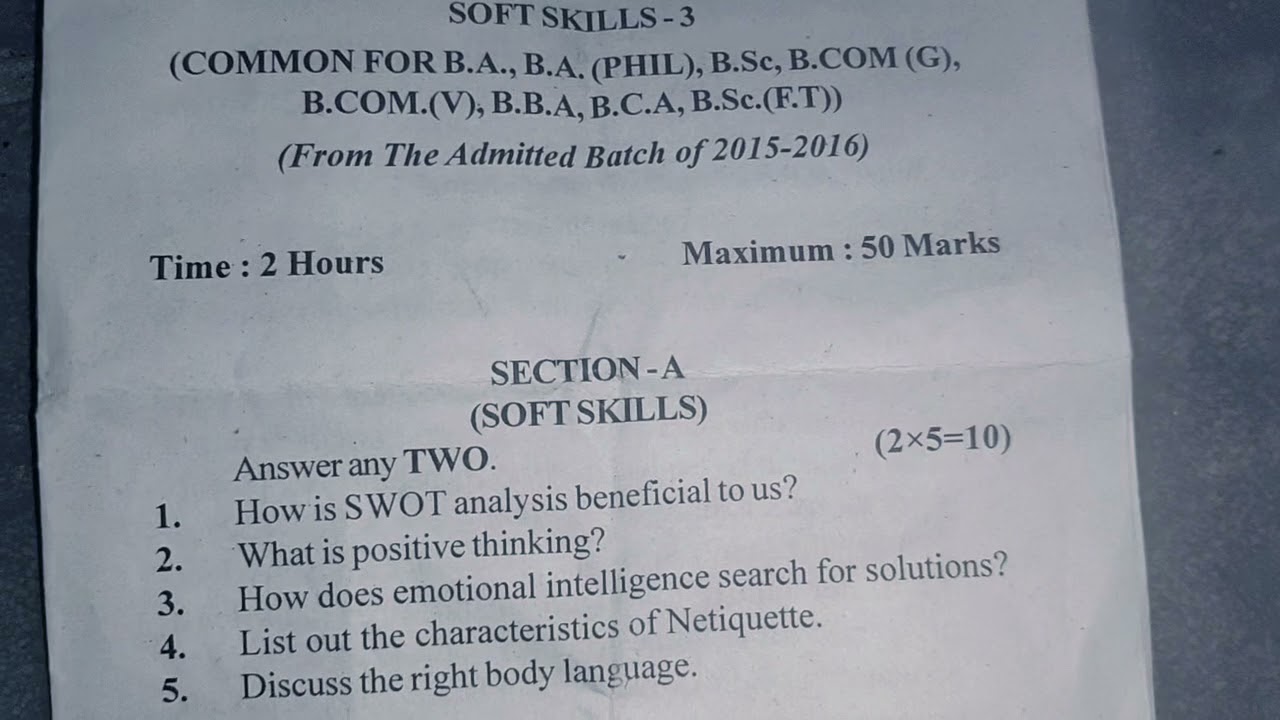 AKNU Degree 4th semester (CSS  -3) Communications and soft skills -3 2021 paper