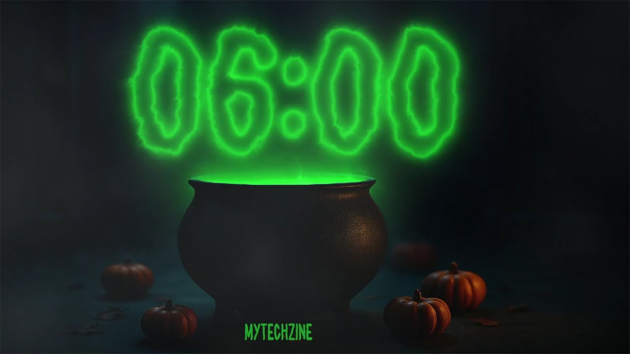 6 Minute Halloween Timer &ndash; Glowing Cauldron Countdown