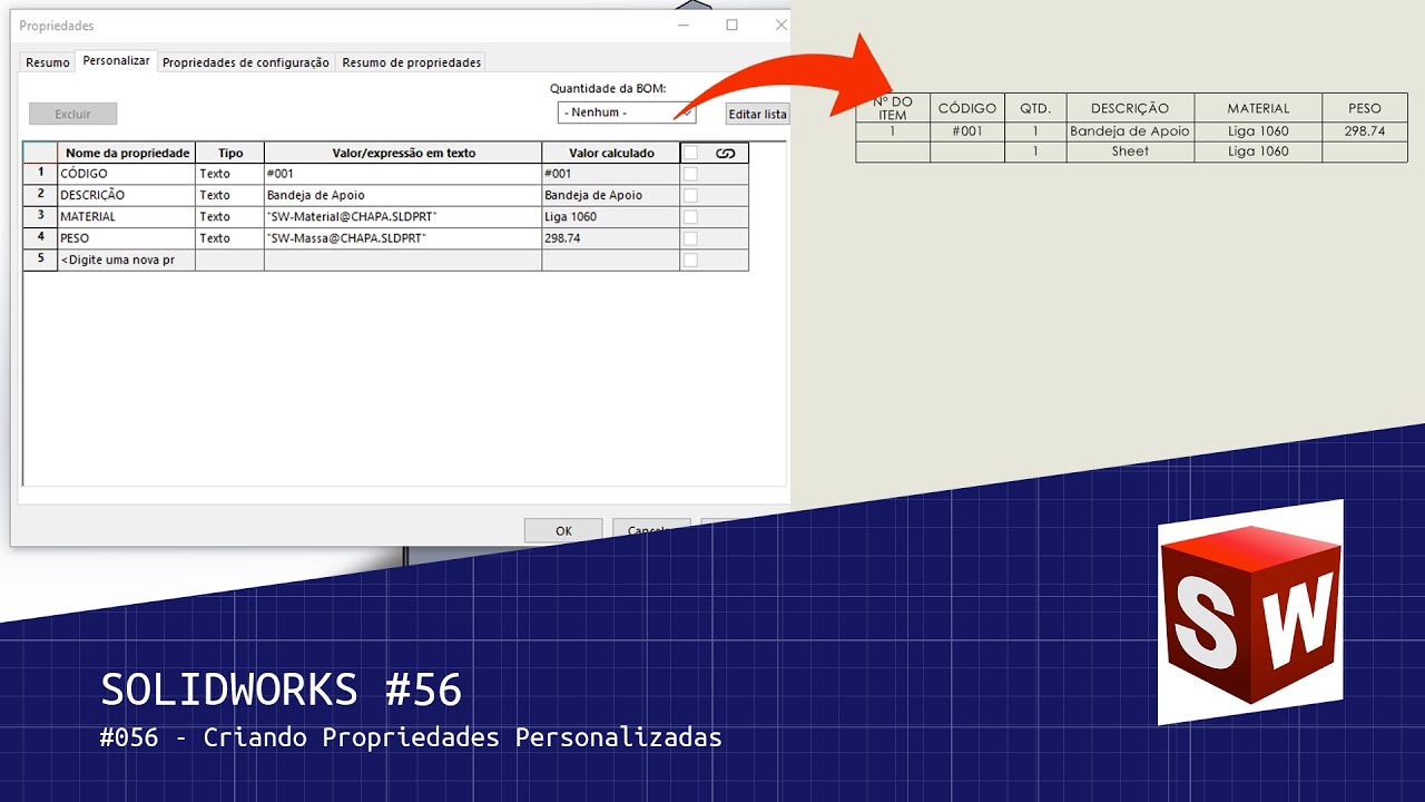 SOLIDWORKS #056 - Criando Propriedades Personalizadas
