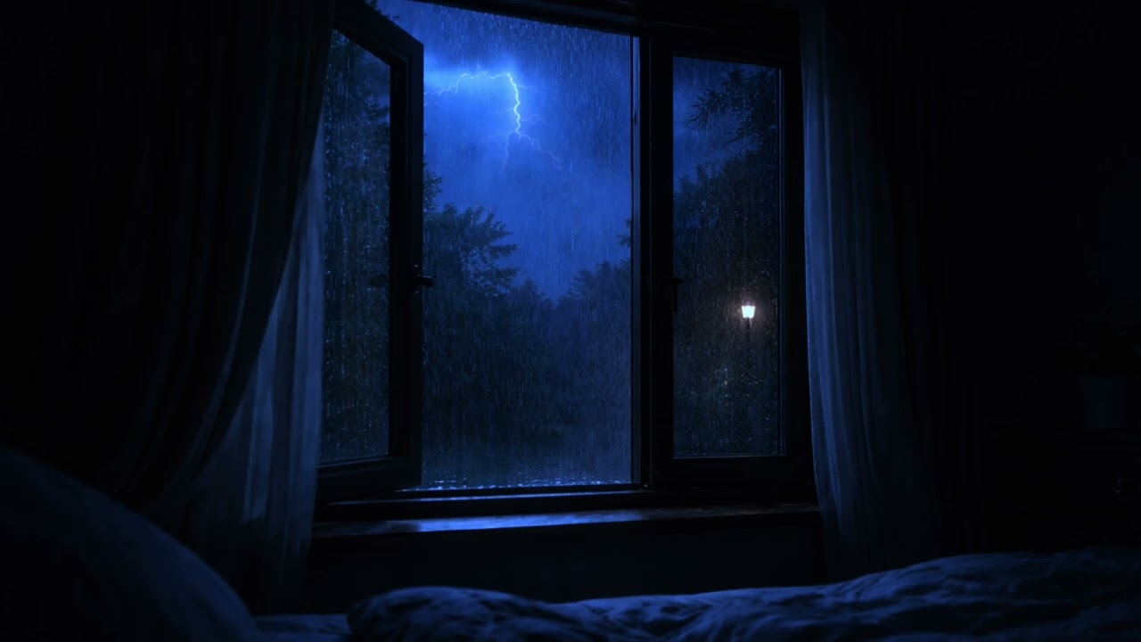 Thunderstorm Rain at Night | Open Window Rain & Rolling Thunder Ambience (1 Hour)