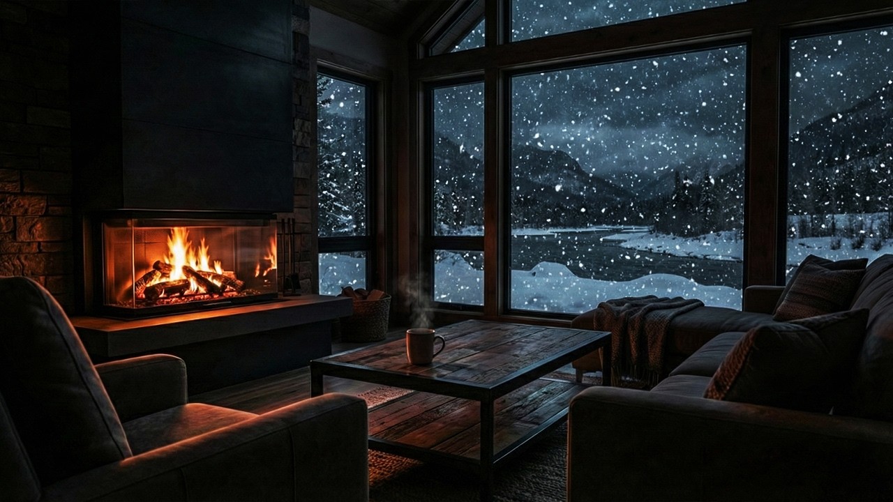 The Ultimate Winter Escape: Luxury Cabin, Heavy Snow & Fireplace Sounds