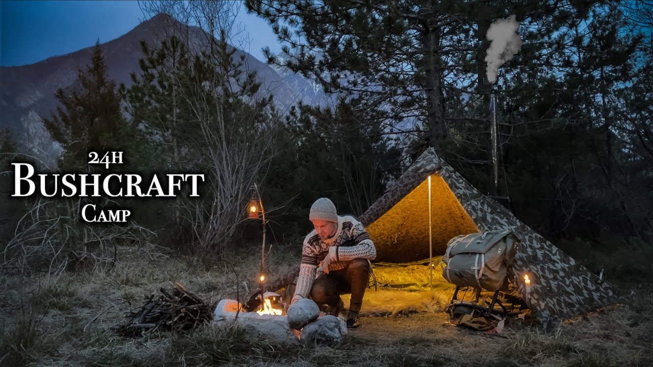 24h Bushcraft Camp / Austrian Zeltbahn Hot Tent, Campfire Cooking, Fjällräven - Gyro