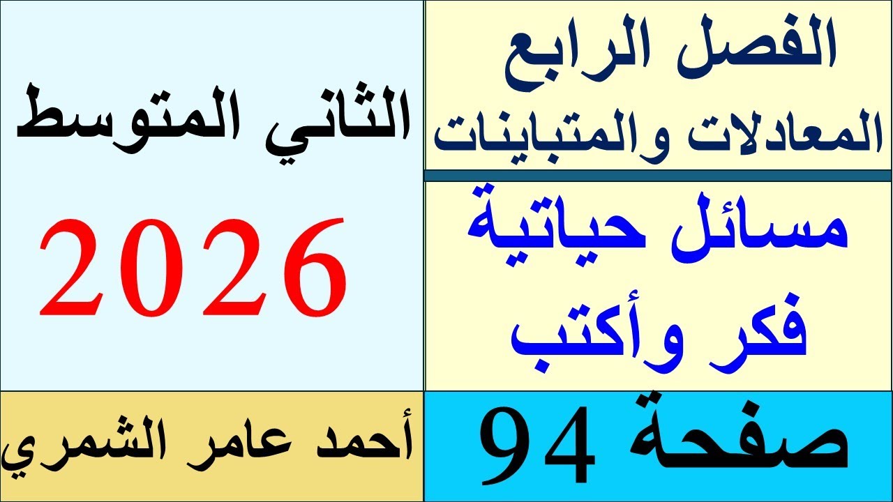 حل رياضيات الثاني المتوسط صفحة  94 / مسائل حياتية وفكر و اكتب / الفصل الرابع