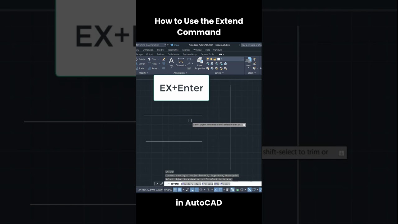 How to Extend Lines in AutoCAD | Extend Command Tutorial