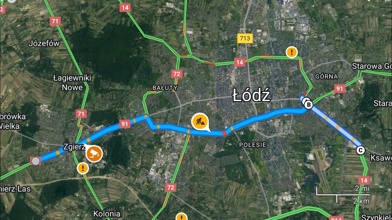CabView -przejazd przez Ł&oacute;dź od Zgierza dk91, do dk14 Port Ł&oacute;dź. 01.23